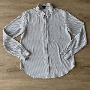 Ann Taylor Striped Blouse Button Up White and Black SZ XS
